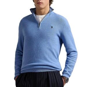 Ralph Lauren Polo Men’s Quarter-Zip Mesh-Knit Sweater in Royal Heather Blue